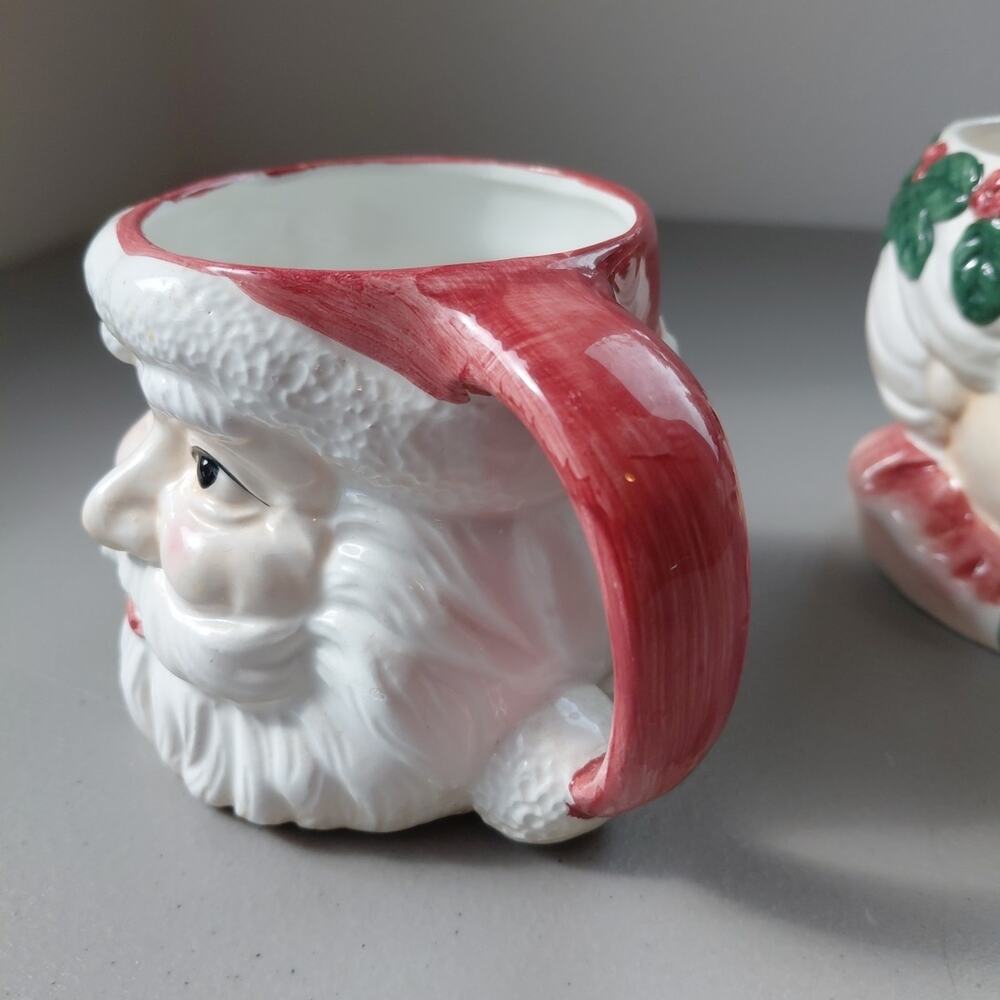 VTG Japan Mr & Mrs. Santa Claus Mug Cup Large Christmas 3D RARE Holly Ceramic - Picture 5 of 16